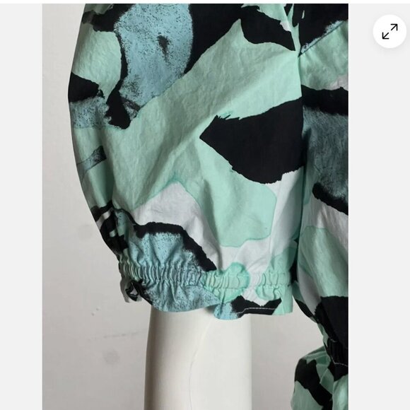 BP. Crop Top Short Puff Sleeve Black Teal Blue Square Neck Blouse Size M NWT - Picture 2 of 8